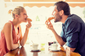 happy couple eating